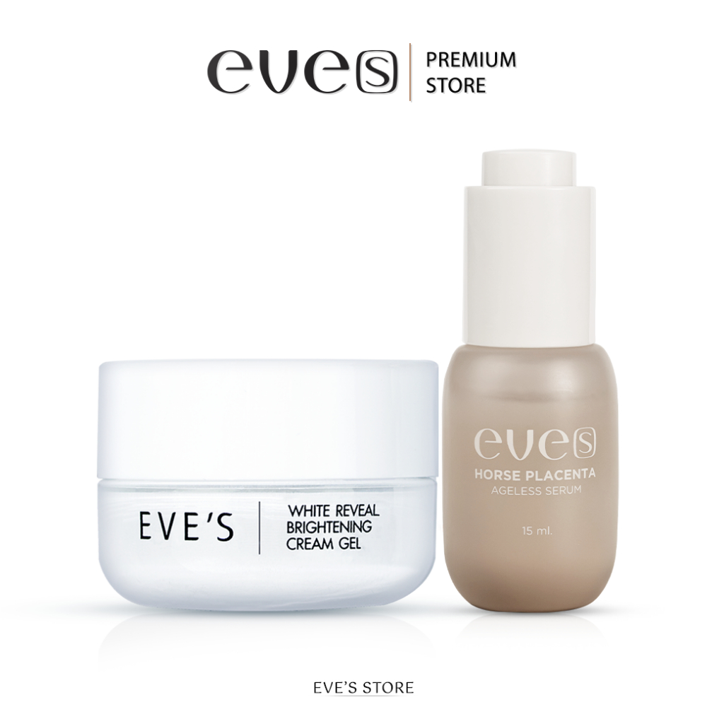 EVES อีฟส์ เซตคู่ หน้าใส อีฟส์ บำรุงผิวหน้าขาวใส เซรั่มรกม้า ครีมเจล ผิวขาวกระจ่างใส รอยสิว ฝ้า กระ จุดด่างดำ