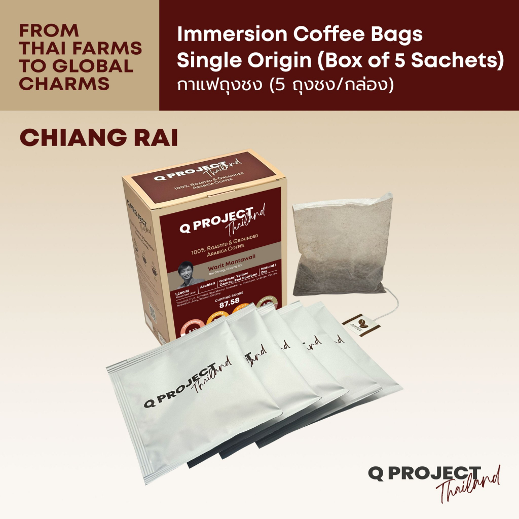 [เชียงราย] ถุงชงกาแฟพิเศษไทย กล่องละ 5 ถุง [Chiang Rai] Thai Specialty Coffee Immersion Bags – 5 Bag