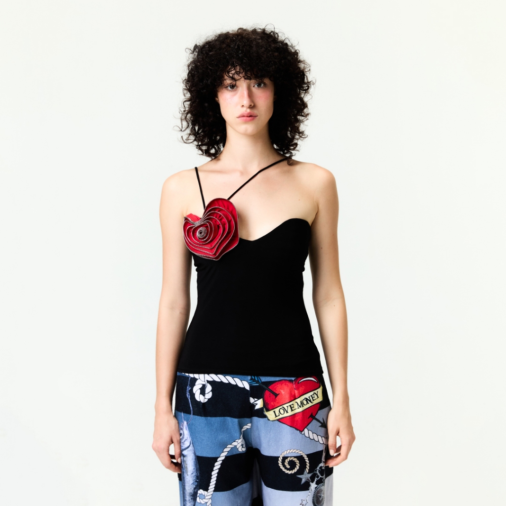BLACKDOG BKK - SS2530 - Heart zipper top -  เสื้อเกาะอกตกแต่งซิปหัวใจ