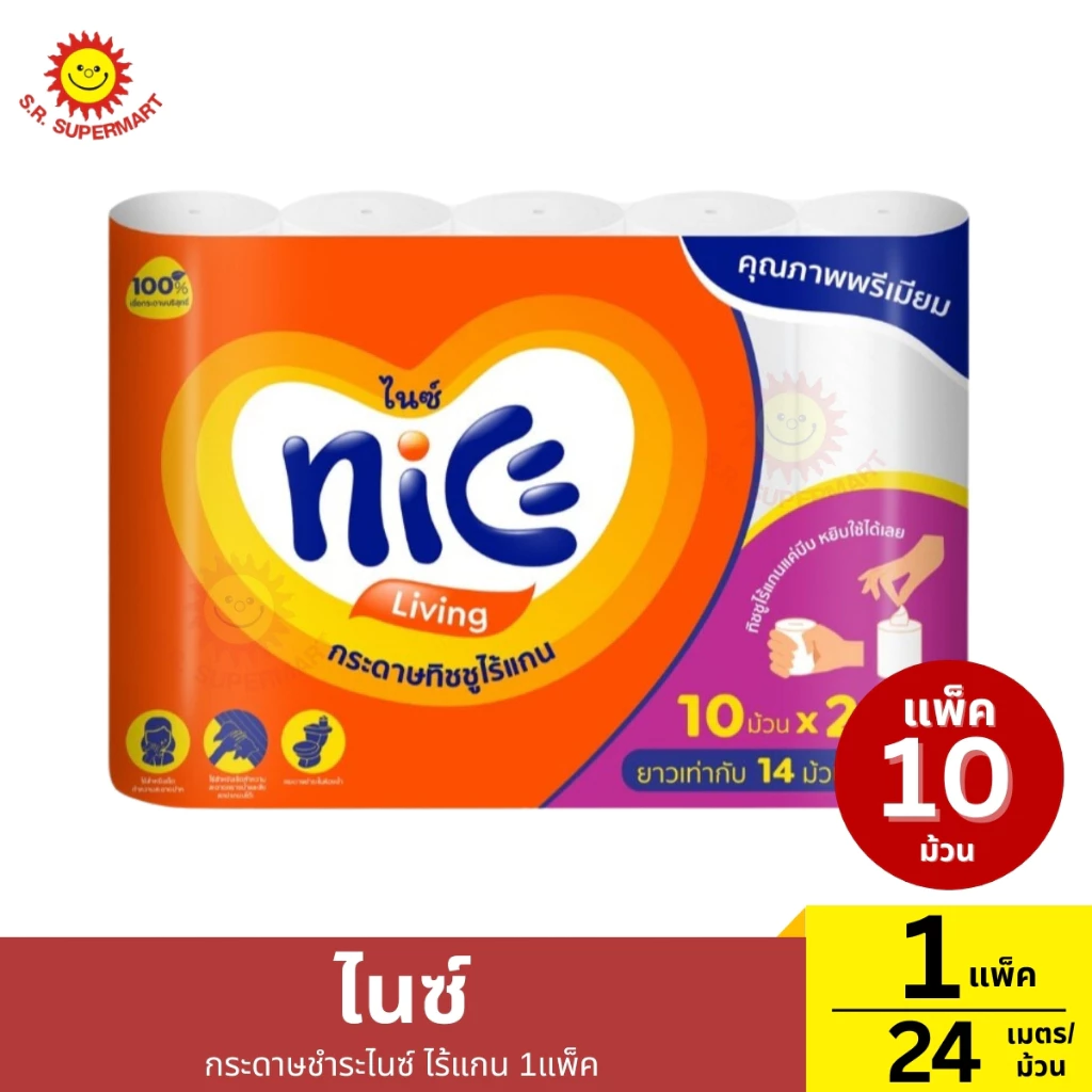 กระดาษไนซ์ ไร้แกน 1 แพ็ค 24เมตร/1ม้วน