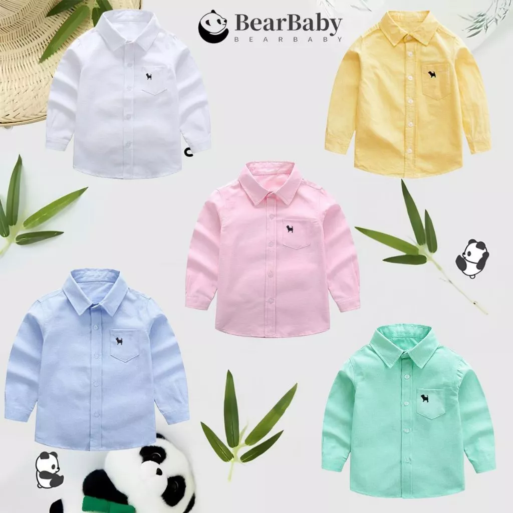 เสื้อเชิ้ตเด็ก เสื้อแขนยาวเด็กผู้ชาย สีพื้น ลายปักที่อก มีหลายไซส์ให้เลือก