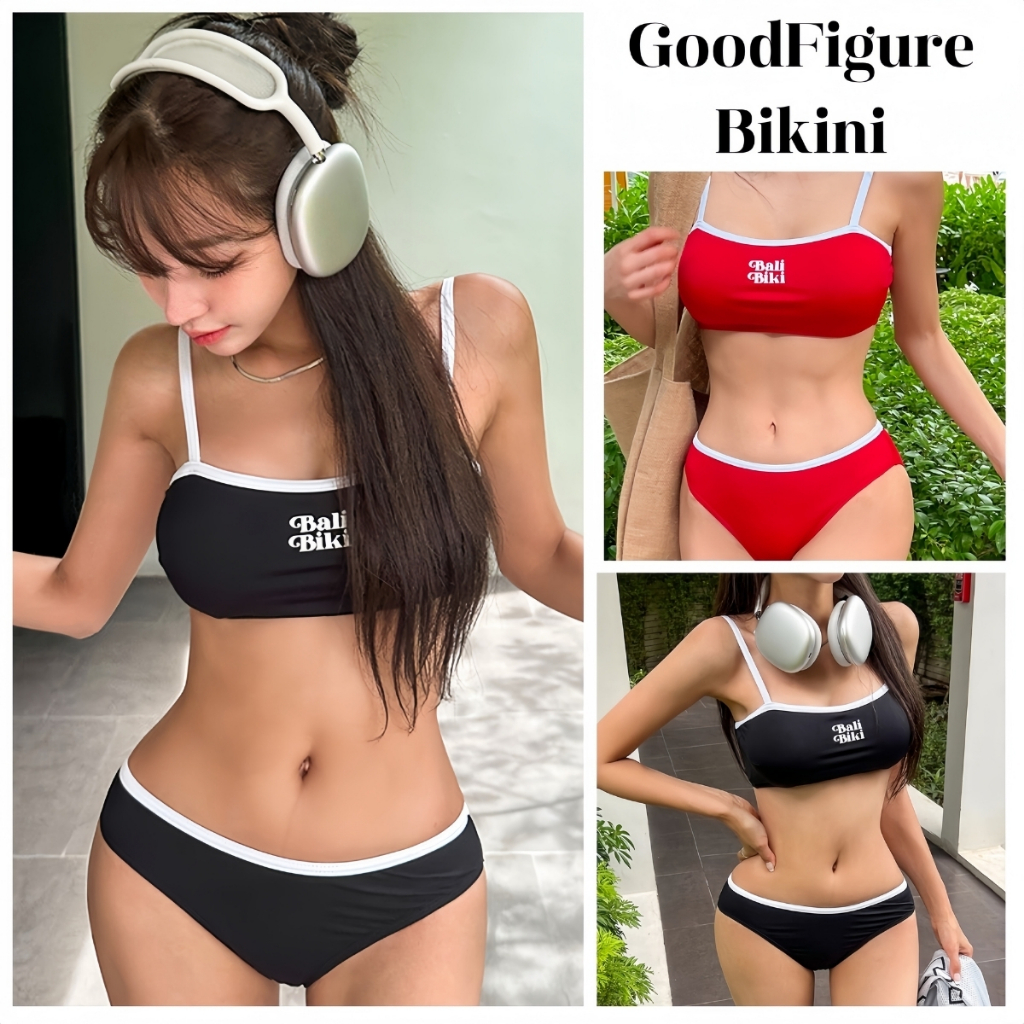 ชุดบิกินี่เท่ๆ ชุดว่ายน้ำทางทรูพีช บิกินี่เซ็ท 🍑สายเดี่ยว ระบายอากาศดี 2ชิ้น