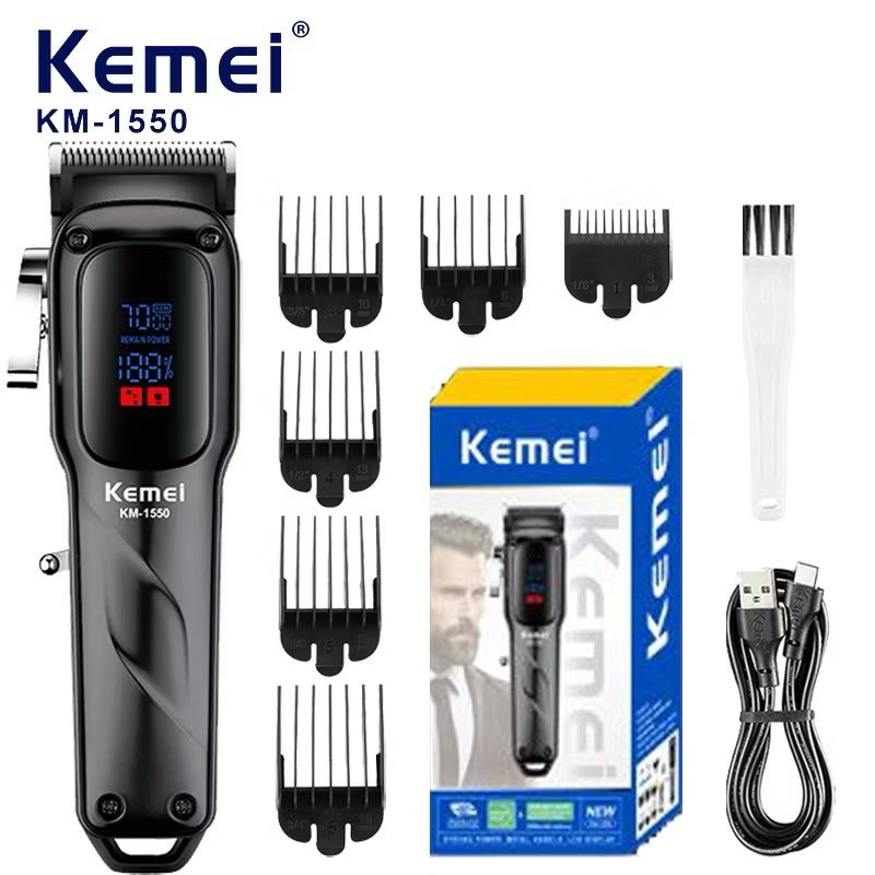 ปัตตาเลี่ยนไร้สายKEMEI รุ่นkm-1550 มีหน้าจอแจ้งเปอร์เซ็นต์แบตเตอรี่น้ำหนักเบาเสียงเงียบฟันพร้อมใช้งา