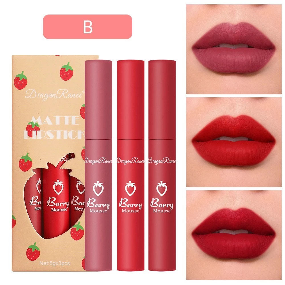 C.284 Dragon Ranee 3 ชิ้นลิควิดลิปสติก กันน้ำ ติดทน เซตเนื้อกำมะหยี่เนื้อแมทชุ่มชื่นลิปกลอส