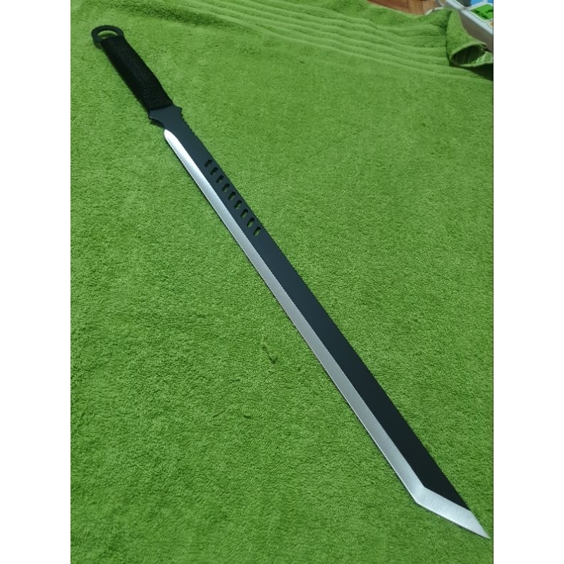 มีดยาว มีดปลายเรีวย มีดเดินป่า รุ่นSK-9 ใบดำ ด้ามเชือก พร้อมช่องผ้าไนลอน ความยาวรวมด้าม69cm