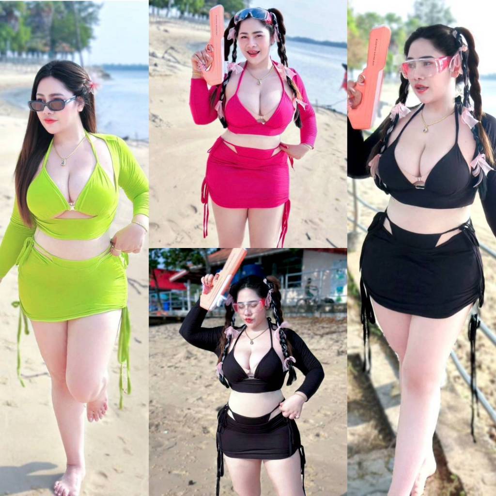 NT987 เซ็ทบิกินี่แซ่บ4ชิ้นสาวอวบ สงกรานต์ ปาร์ตีโฟม ทะเล  (รุ่นสวยโซ๊ะ)