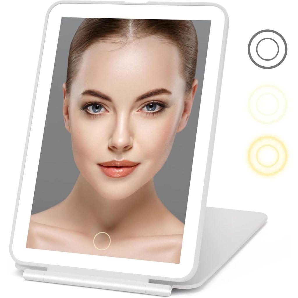 กระจกแต่งหน้า แบบพกพา พร้อมไฟ LED เรืองแสง พับได้