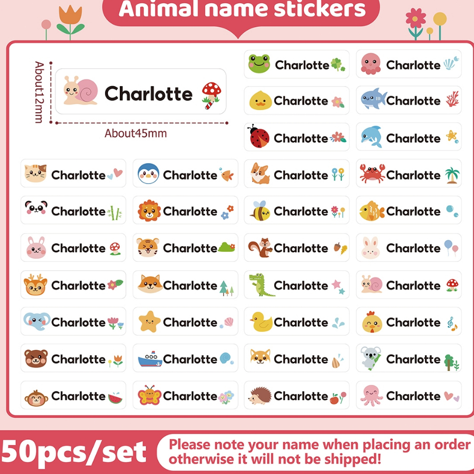 สติ๊กเกอร์ชื่อกันน้ำ ลายน่ารักๆ กาวเหนียว ติดแน่น พร้อมลอกติด ป้ายชื่อติดของใช้ สติ๊กเกอร์ขวดเด็ก Name Sticker