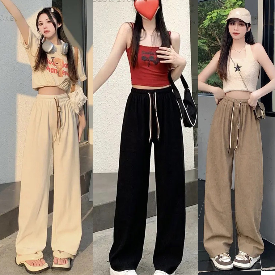 กางเกงขายาวผู้หญิง กางเกงลำลองหญิง  กขายาว ขากว้าง ทรงสวย ผ้าหนา พร้อมส่ง!!