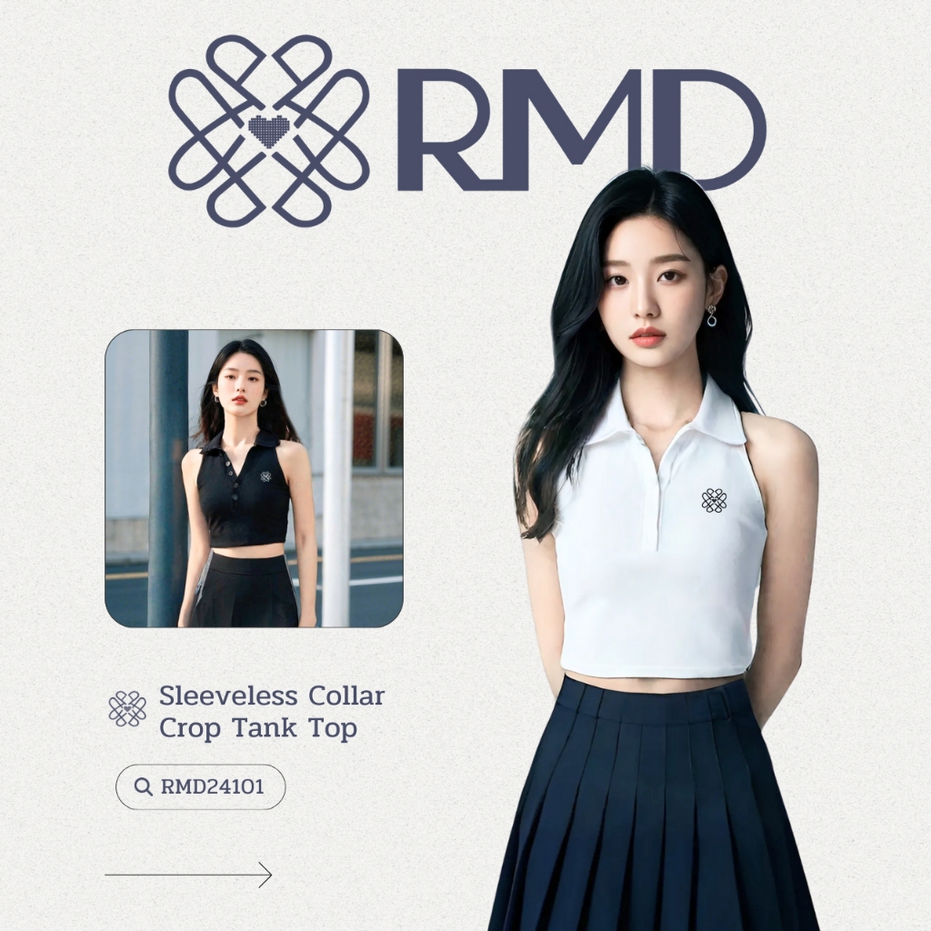 ℝ𝕄𝔻 𝕆𝕟𝕝𝕚𝕟𝕖 𝕊𝕥𝕠𝕣𝕖™ เสื้อครอปแฟชั่นแขนกุด คอปก เปิดหลัง อกปักโลโก้ RMD