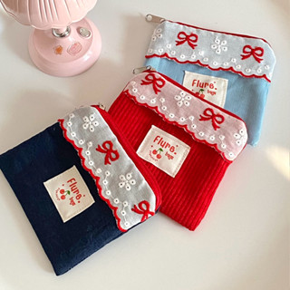 กระเป๋าสตางค์ใส่บัตร ใส่เหรียญขนาดเล็ก🎀ลายลูกไม้ฉลุปักโบว์น่…