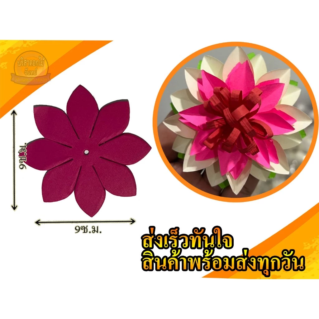 บัวหลวง บัวผัน 9 ซ.ม. งานดอกไม้ประดิษฐ์ กลีบอัดดอกไม้จันทน์