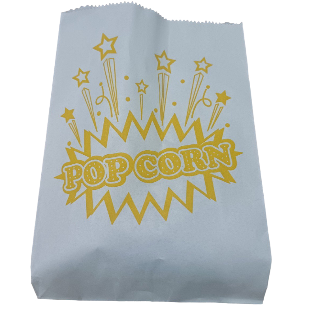 ถุงกระดาษ ใส่ป๊อปคอร์นพิมพ์ลาย ( popcorn ) สีเหลือง ขนาด 11.5x18+4 ซม. ( แพ็ค 100 ใบ) - รูปที่ 2
