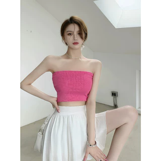 ​พร้อมส่ง เสื้อเกาะอก ไม่มีฟองน้ำ สีพื้น ยืดพอดีตัว เกาหลีสไตล์ สีสันสดใส