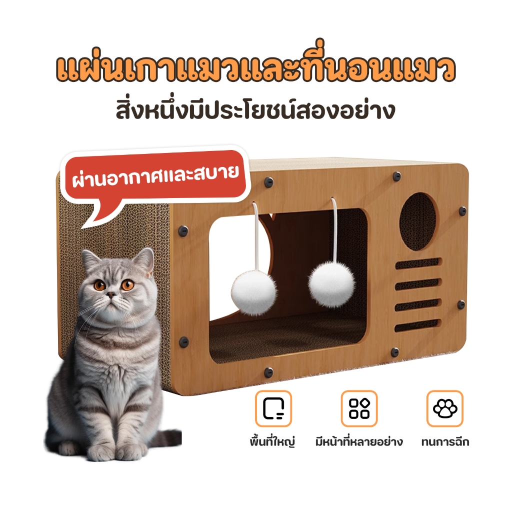 บ้านแมวรุ่นใหม่ 2In1 ที่ลับเล็บ กล่องไม้สองชั้น ขนาดใหญ่ สําหรับแมว และลูกแมว