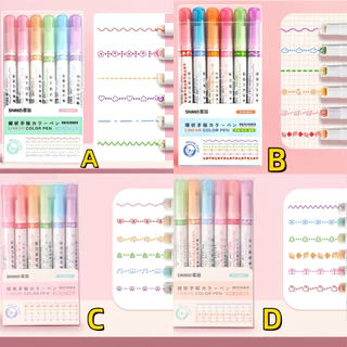 （6 ด้าม）ปากกามาร์กเกอร์ ไฮไลท์ Curve PENลูกกลิ้ง แบบเส้นคู่ ตกแต่ง DIY ไดอารี่ เน้นข้อความ เครื่องเขียนนักเรียนCurve Sha