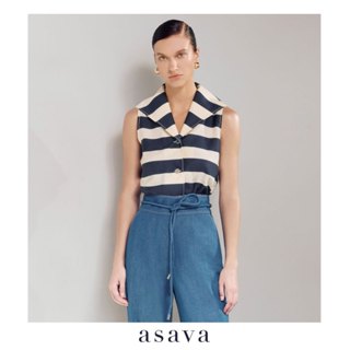 [asava ss25] Vesper Striped Sailor Collar Blouse เสื้อผู้หญิ…