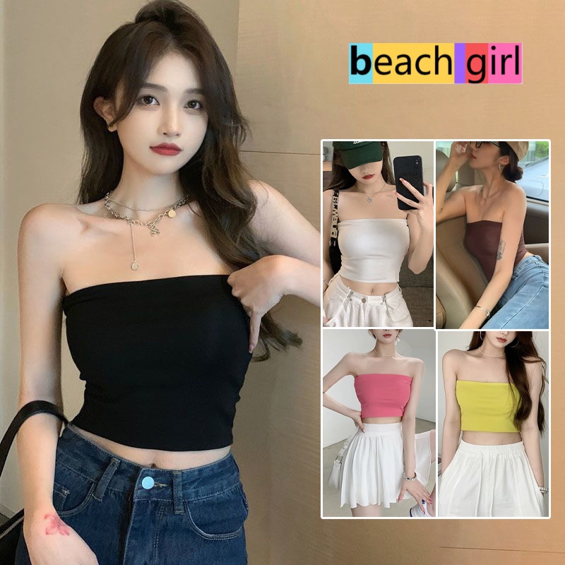 🌈beachgirl🌈สไตล์เกาหลี crop top เสื้อเกาะอก มีหลากหลายสีให้เลือก sexy สไตล์ลำลอง แขนกุด บาง