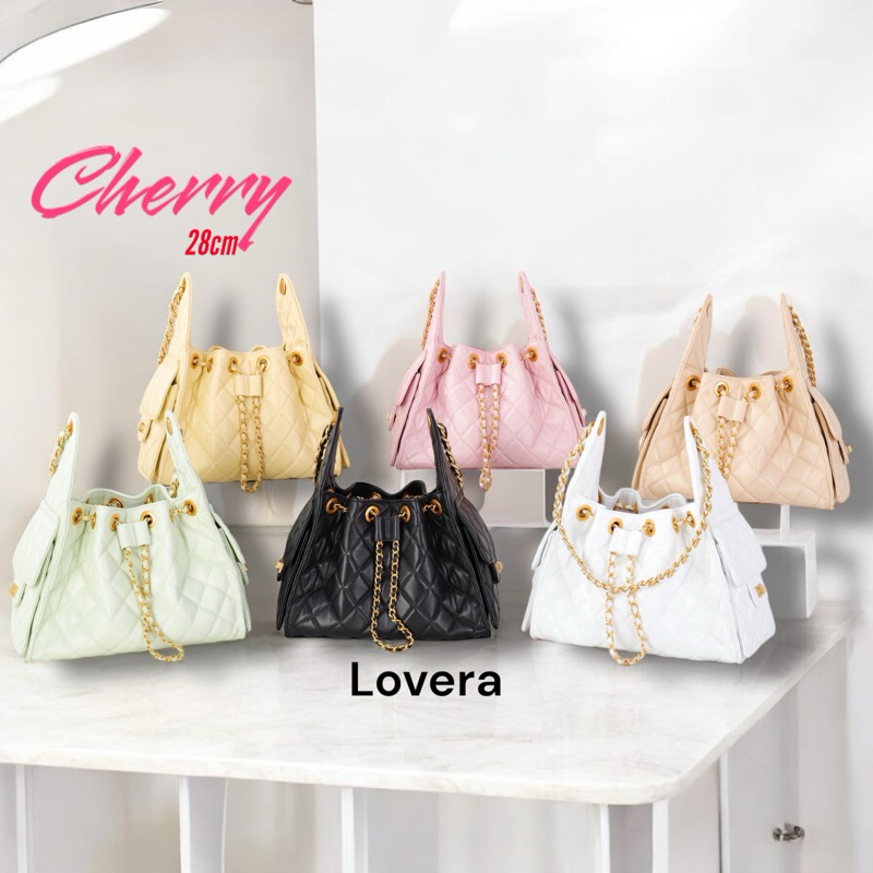 New Cherry👜 Bucket 28cm กระเป๋าหนังแกะแบรนด์Lovera