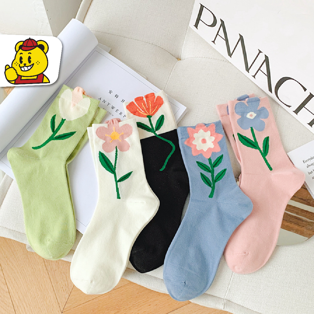 BIGGIANT Socks ถุงเท้ายาว ดอกทิวลิป (N-1447)