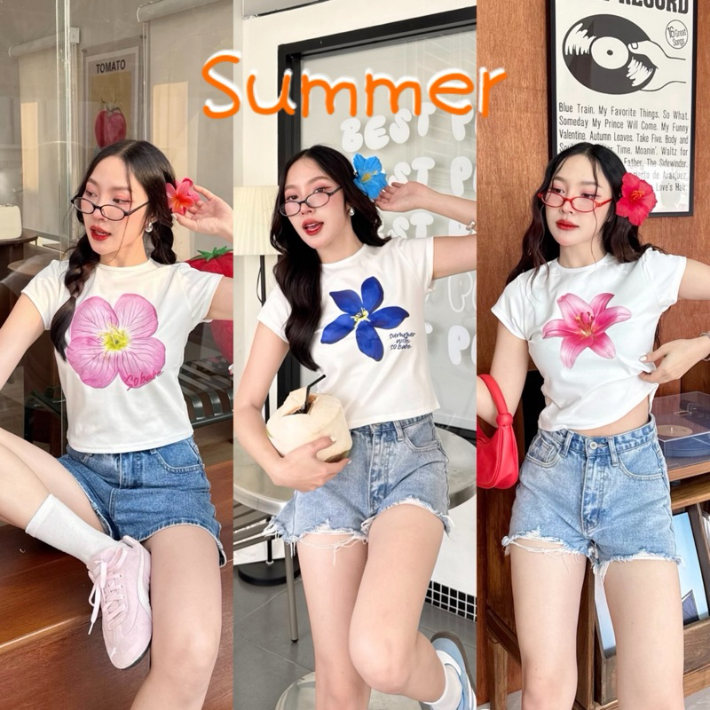 เสื้อครอป baby tee สกีนลายสุดน่ารัก ป้ายso babe