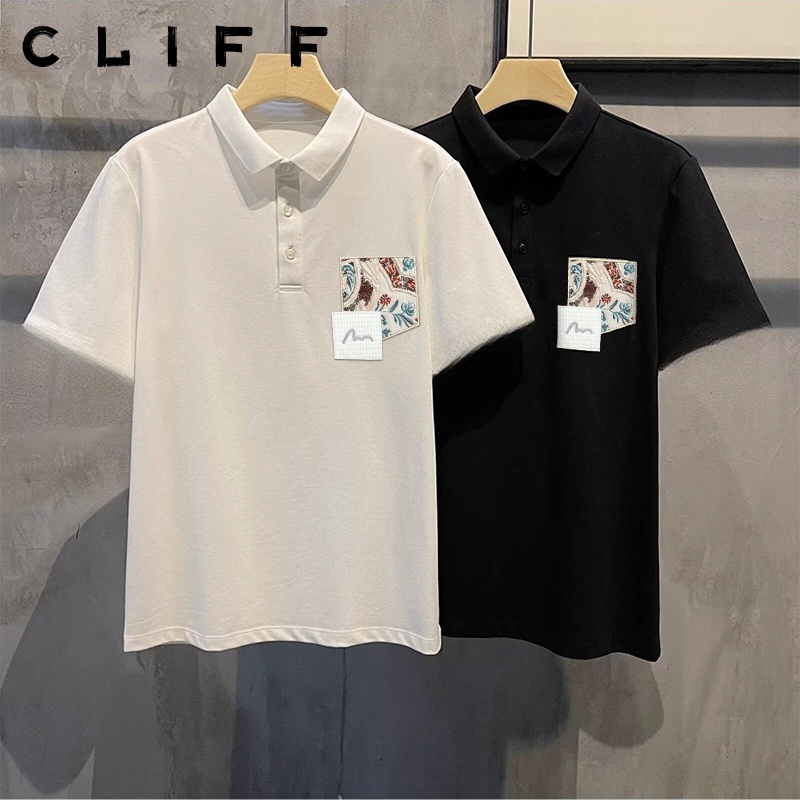 CLIFF เสื้อโปโลผู้ชาย เย็บปักถักร้อยระดับสูง แฟชั่นเรียบง่าย สีล้วน อินเทรนด์แมทช์ลุคง่าย