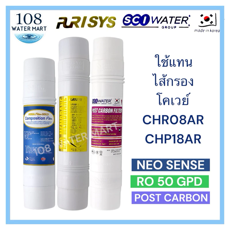 ไส้กรอง RO 3 ชิ้น สำหรับ Coway CHR-08AR CHR-03AR CHP-18AR NEO/50/80/150 GPD thumbnail 3