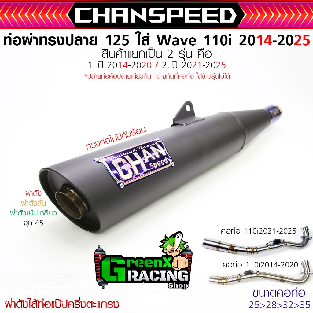 New! ท่อ110i ปลาย125 ไม่มีหูกันร้อน ชาญสปีด ทรง125ใส่110i 2014-2025 ผ่าดัง/ผ่าแป๊ปล้วน