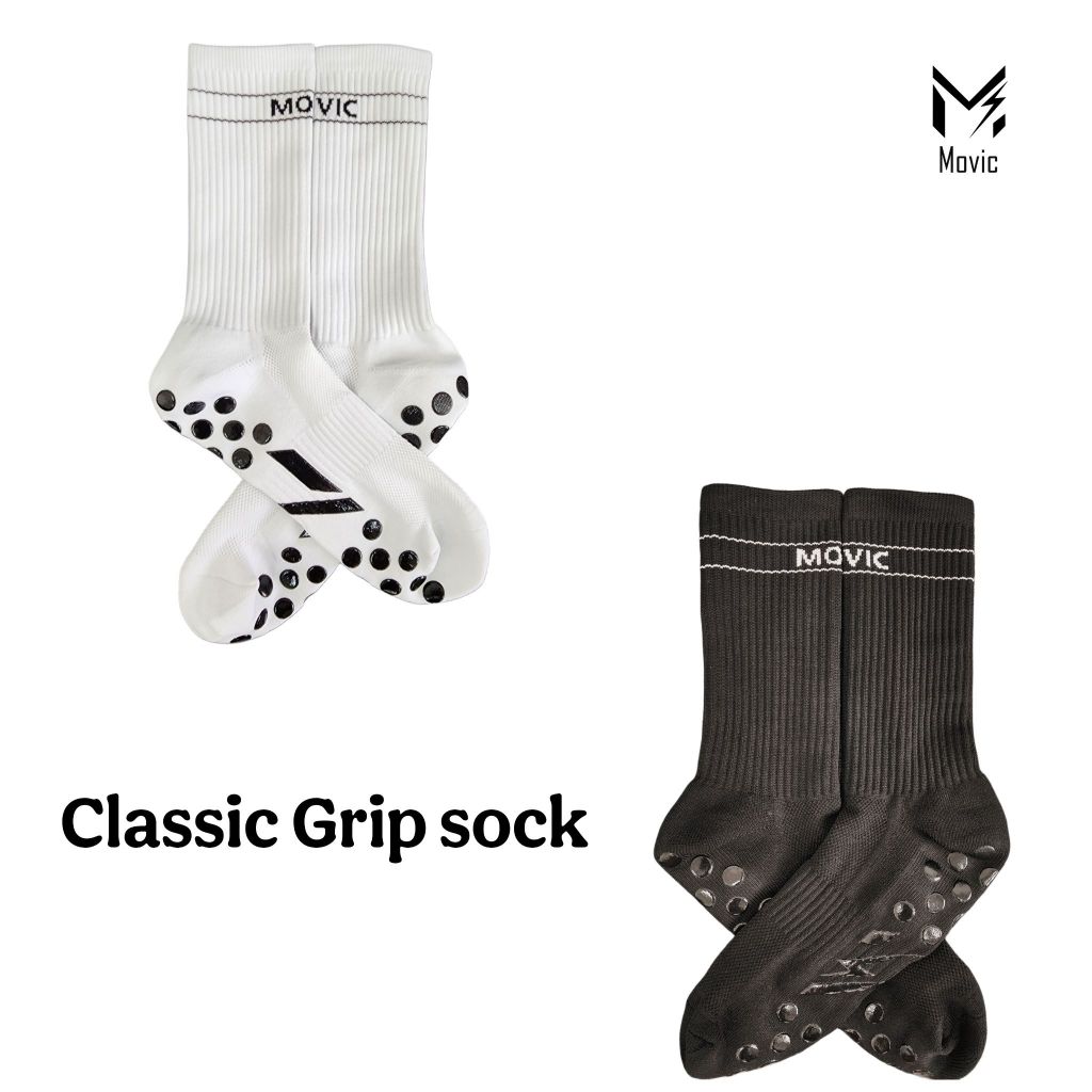 ถุงเท้ากันลื่น Movic Classic Grip Sock สีขาวและดำ ขนาดเท้า 20 cm.ขึ้นไป
