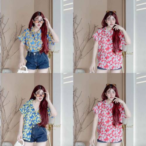 TUM107 TARA Shirt เสื้อเชิ้ต กระดุมหน้า กระดุมหลัง เนื้อผ้าไหมอิตาลี พิมพ์ลายอย่างดี ผ้าดี ใส่สบาย