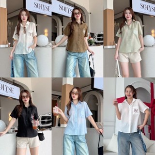 maybeshop🦋เสื้อเชิ้ตคอปกแขนสั้นตัวยาวกระเป๋าหน้า