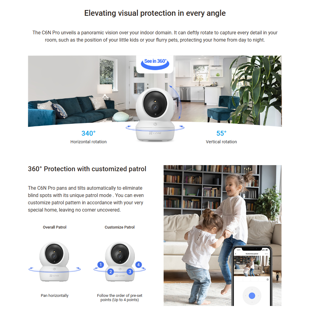 EZVIZ SMART HOME CAMERA C6N PRO 2K 3MP W1 # CS-C6N-R105-1L3WF กล้องวงจรปิดภายใน
