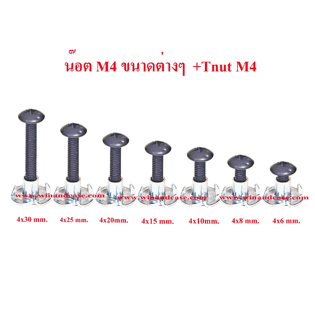 น๊อตดำ JT น๊อตดำ หัวร่มดำ M4x6,x8,x10,x15,x20,x25,x30,x35,40,45,50mm.+Tnut M4ชุบซิงค์ขาว สกรูดำ