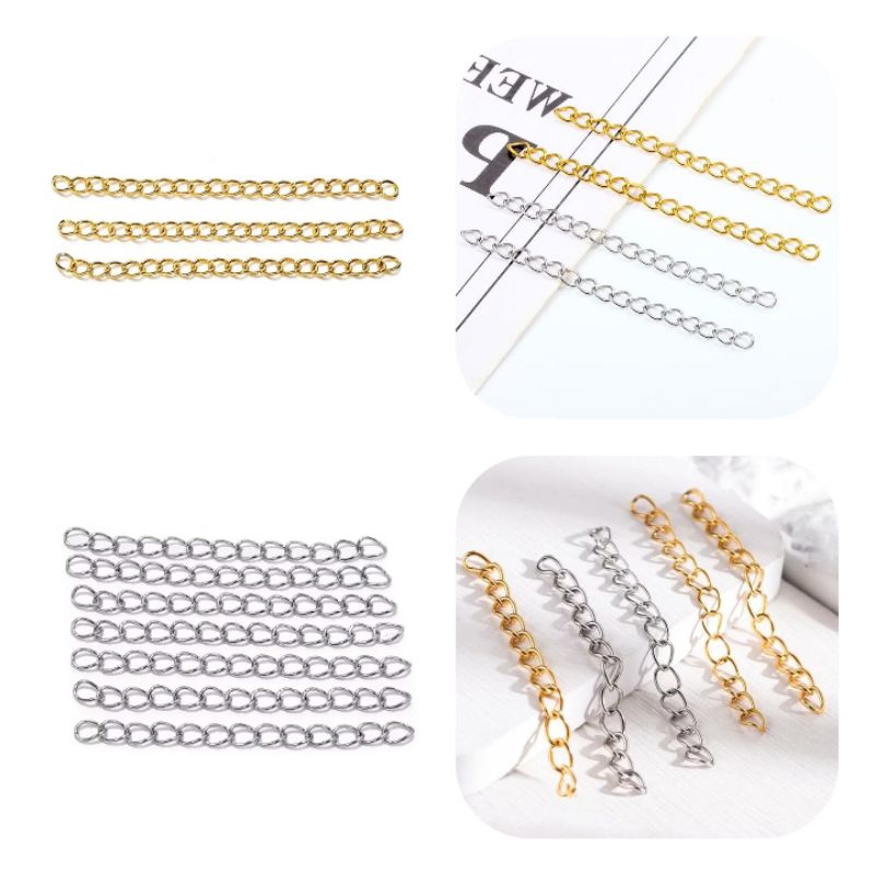 โซ่ปรับระดับ สายโซ่ต่อขยายสร้อยคอ สร้อยข้อมือ สำหรับทำ เครื่องประดับ ยาว 4.5 CM 20-50 ชิ้นสแตนเลสขยายโซ่หางสร้อย