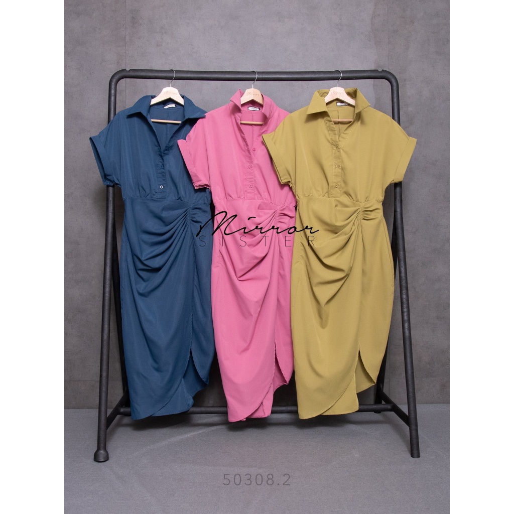 Mirrorsister 50308.2 เดรสเชิ้ต คอปกเชิ้ตแขนสั้นพับเบิ้ลมีกระดุมผ่าหน้าเปิดปิดได้ถึงช่วงเอว ด้านล่างเป็นกระโปรงทรงทิวลิป ราคา ถูกที่สุด ดีลบีเคเค แกลเลอรีภาพที่ 9