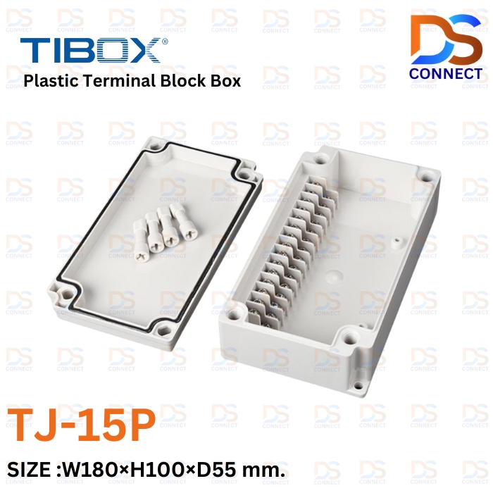 TIBOX TJ-15P Plastic Terminal Block Box กล่องพลาสติก พร้อมเทอร์มินอลบล็อก 180x110x55 mm.