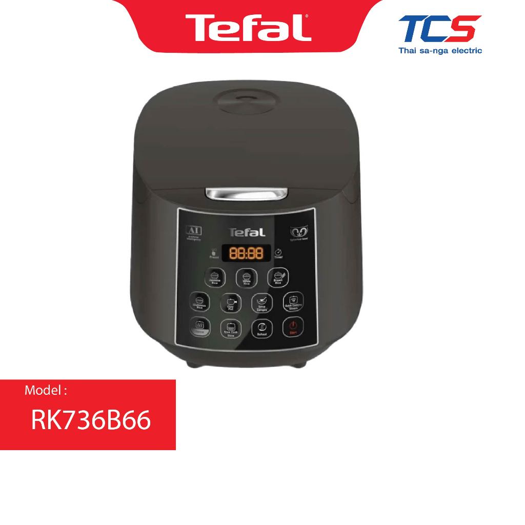 Tefal หม้อหุงข้าวดิจิตอล Easy Rice Plus 1.8 ลิตร หม้อหนา 2 มม. รุ่น RK736B66