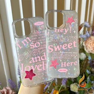 เคสไอโฟน TPU ดาว สำหรับ เคส IPhone 13 14 11 16 12 15 14 Pro Max 8 7 Plus XR XS X Max SE อักษรสีชมพู ซองโทรศัพท์