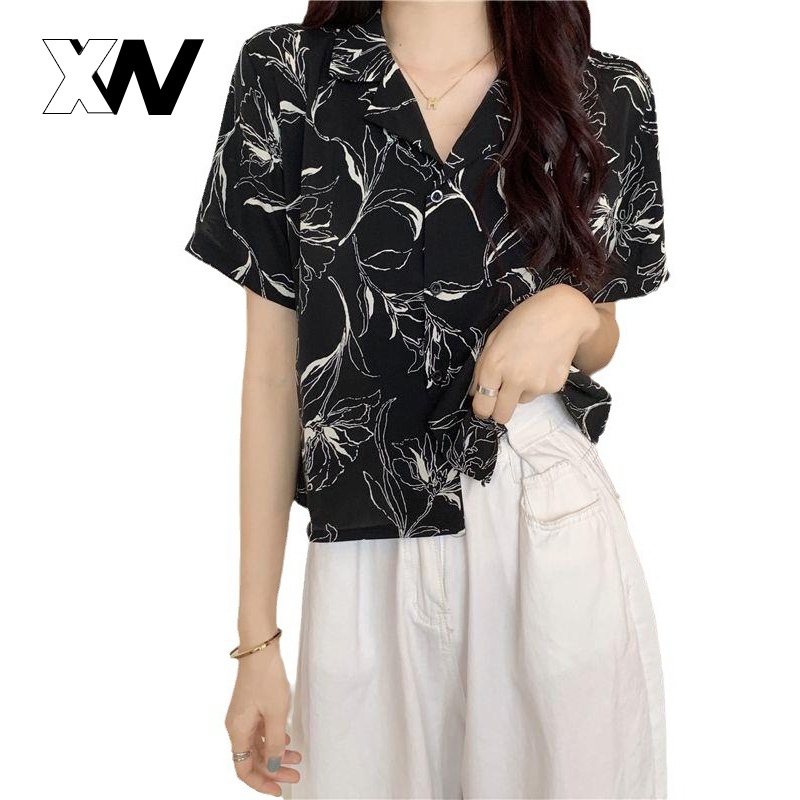 XWbrand NEW เสื้อเชิ้ตสไตล์ฮาวาย เสื้อเชิ้ตคอปก เนื้อผ้าลื่นๆ แขนสั้น สไตล์เกาหลี มาใหม่ลายสวย แมทช์ง่ายสไตล์ไหนก็เริ่ด