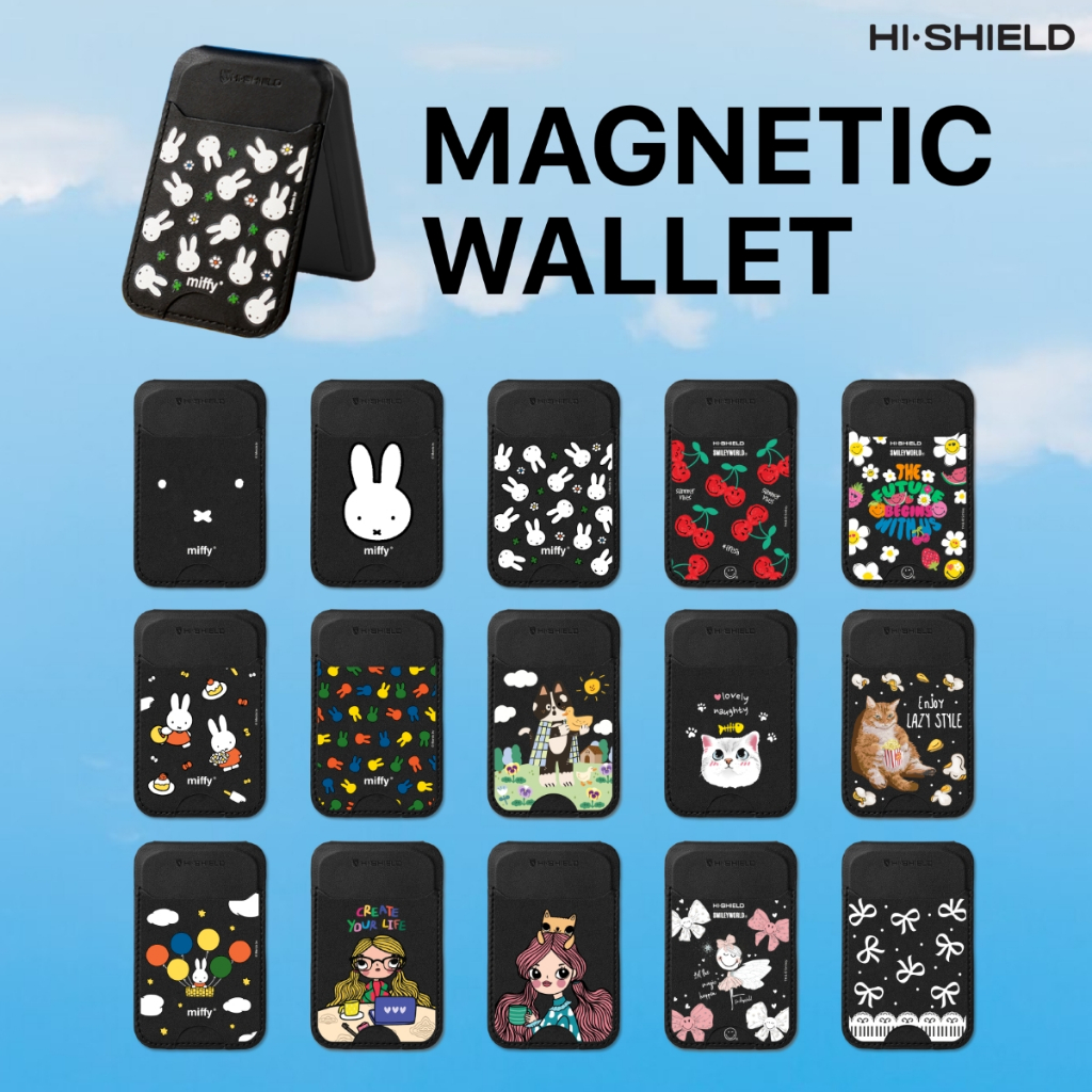 HI-SHIELD Magnetic Wallet Black (PRINTED) - ขาตั้งโทรศัพท์พร้อมช่องเก็บบัตรแบบแม่เหล็ก [สีดำ]
