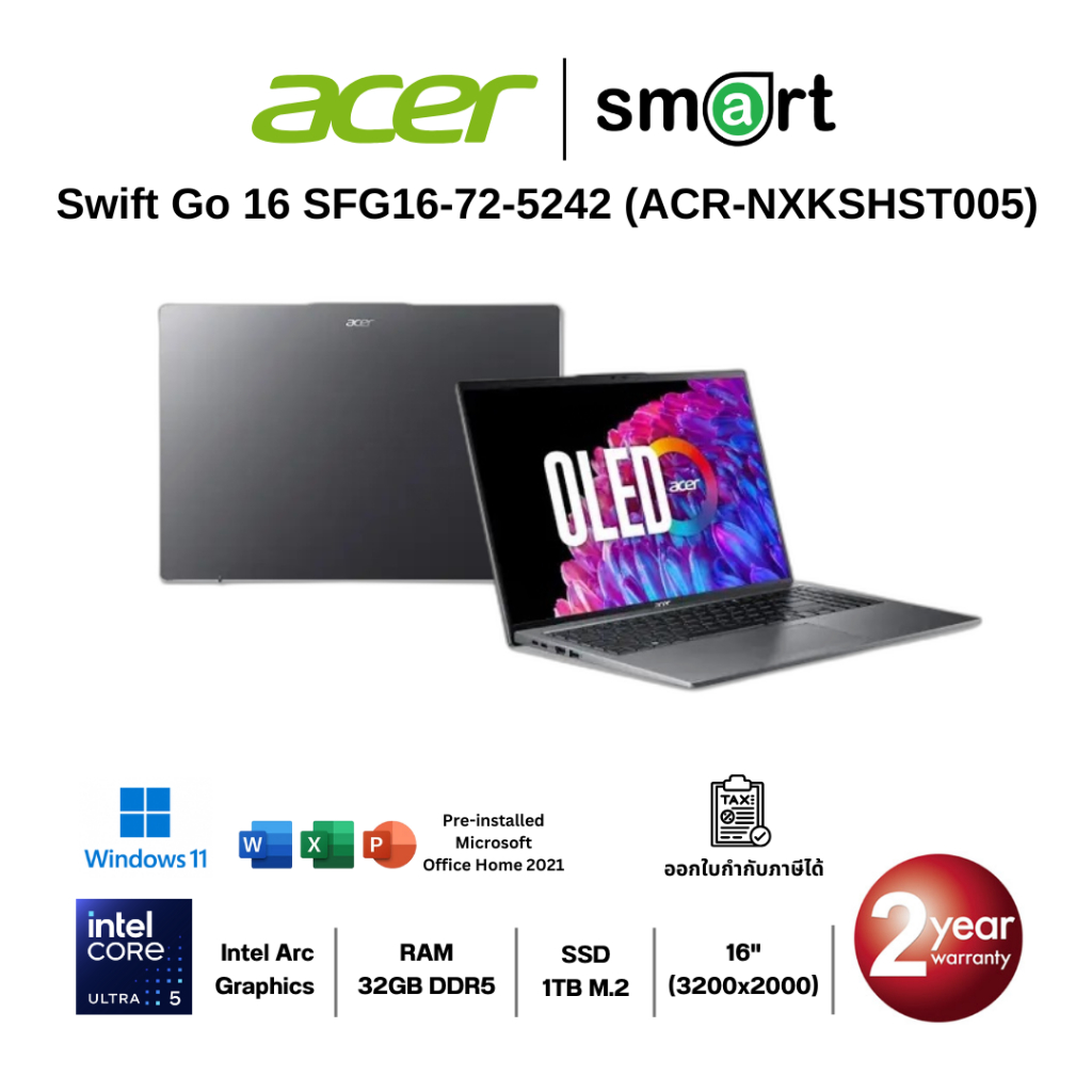 Acer Swift Go 16 SFG16-72-5242 Core Ultra 5 125H/32GB/1TB/16.0"/Win11+Office (Steel Gray)