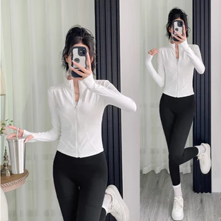 ✨เพิ่มสีใหม่ 16 สี✨(YOGA-135) เสื้อกีฬาแจ็คเก็ตแขนยาวมีซิปรูด เสื้อคลุมออกกำลังกาย ทรงกระชับเข้ารูป