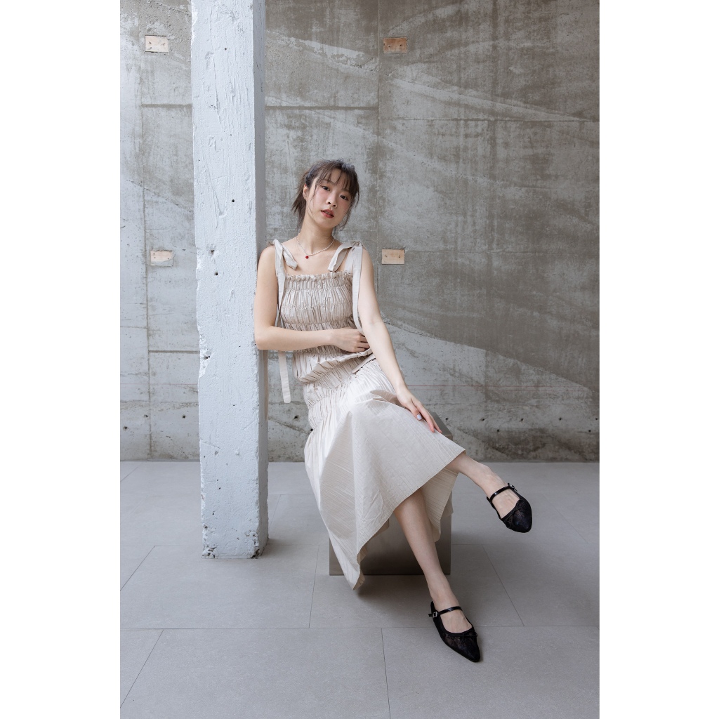 sa88-20 รองเท้าคัทชูเปิดส้น ผ้าลูกไม้ สายคาด แต่งโบว์