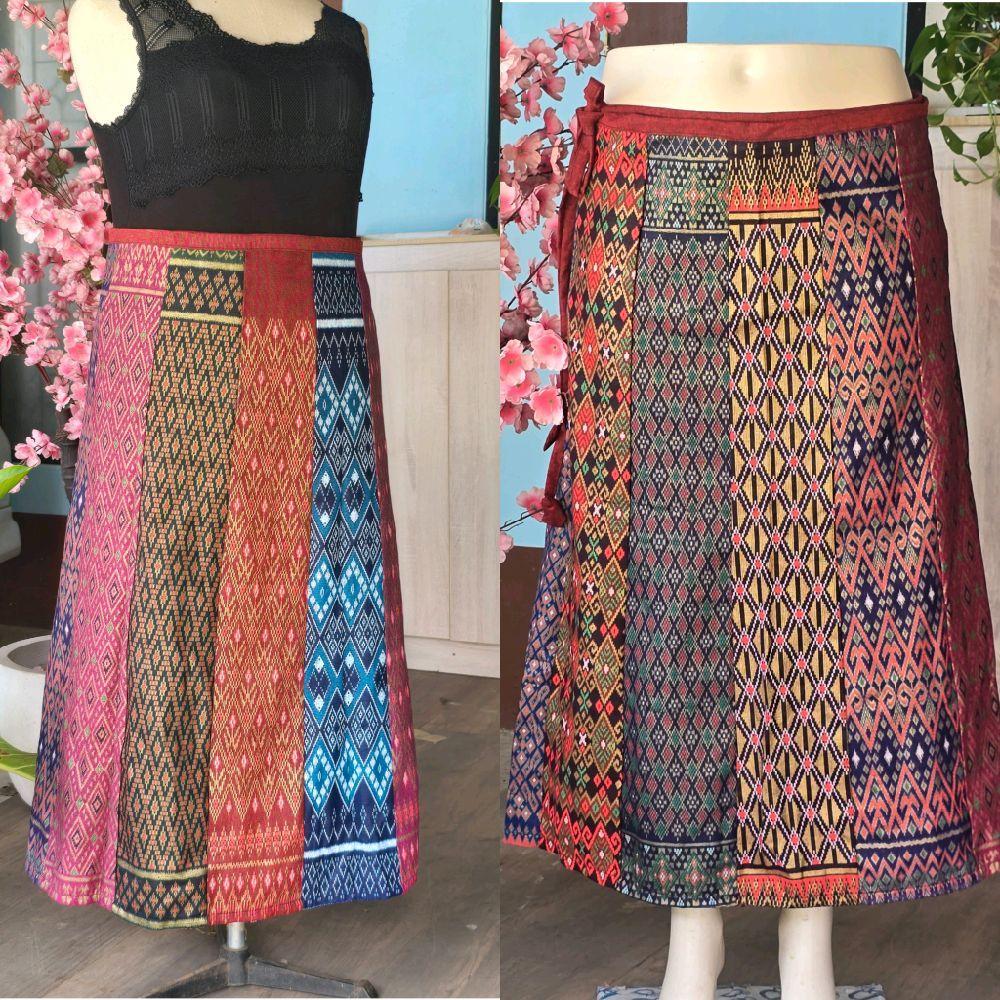 กระโปรงผ้าฝ้ายสีแฟนซี เอวผูก ไซส์ใหญ่