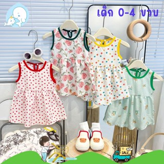 ชุดเดรสเด็กหญิง2ขวบ ชุดเด็กหญิง ลายดอกไม้น่ารัก เเขนกุด ผ้าเ…