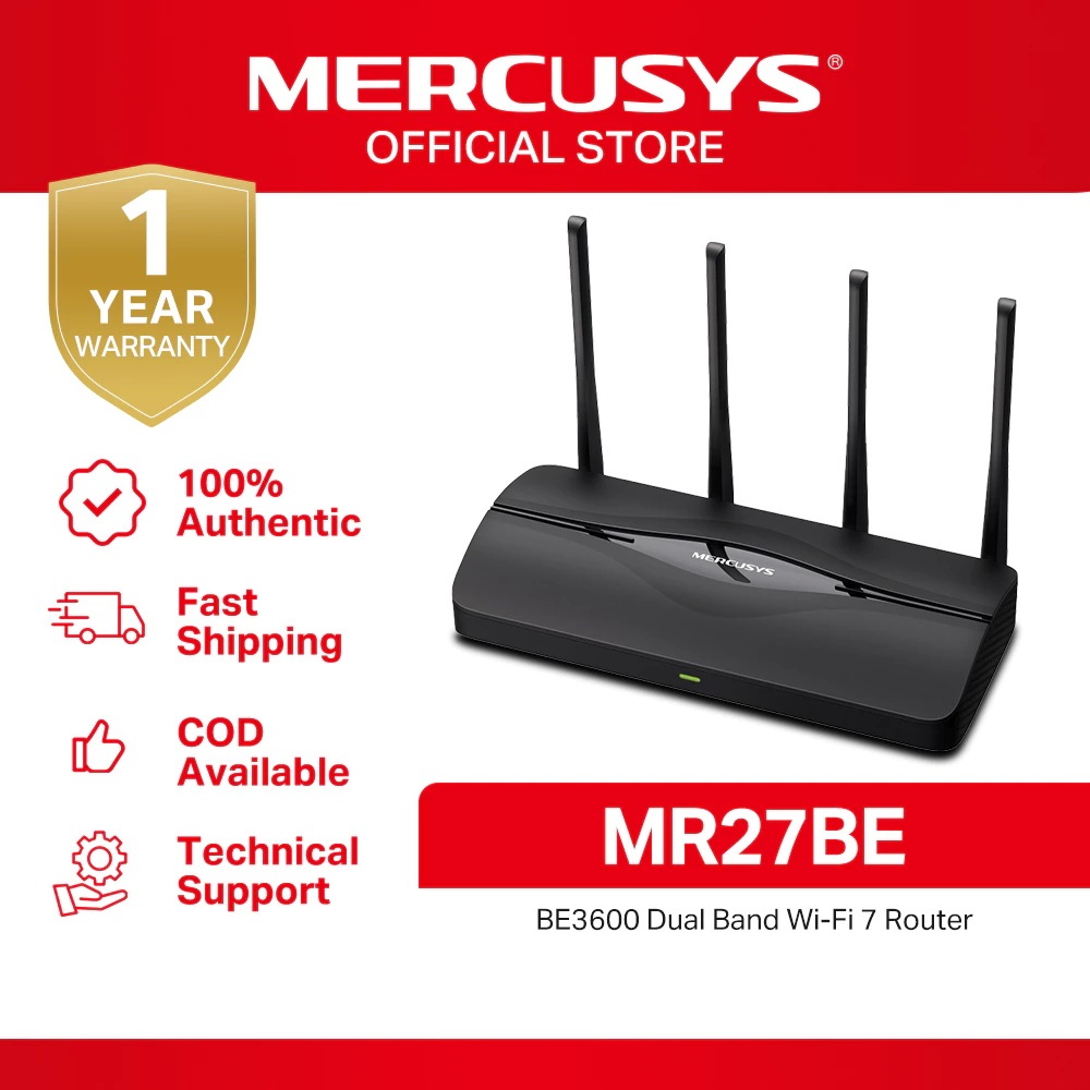 ROUTER (เราเตอร์) MERCURY (MR27BE) Wi-Fi 7 Dual Band BE3600 เทคโนโลยี Wi-Fi 7 วิดีโอสตรีมมิ่ง 4K/8K