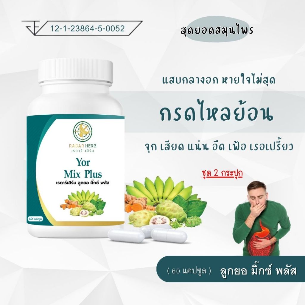 ( 2 กระปุก ) ลูกยอ มิ๊กซ์ พลัส แสบกลางอก กรดไหลย้อน จุก เสียด แน่น เฟ้อ ( เรดาร์เฮิร์บ 60 แคปซูล )