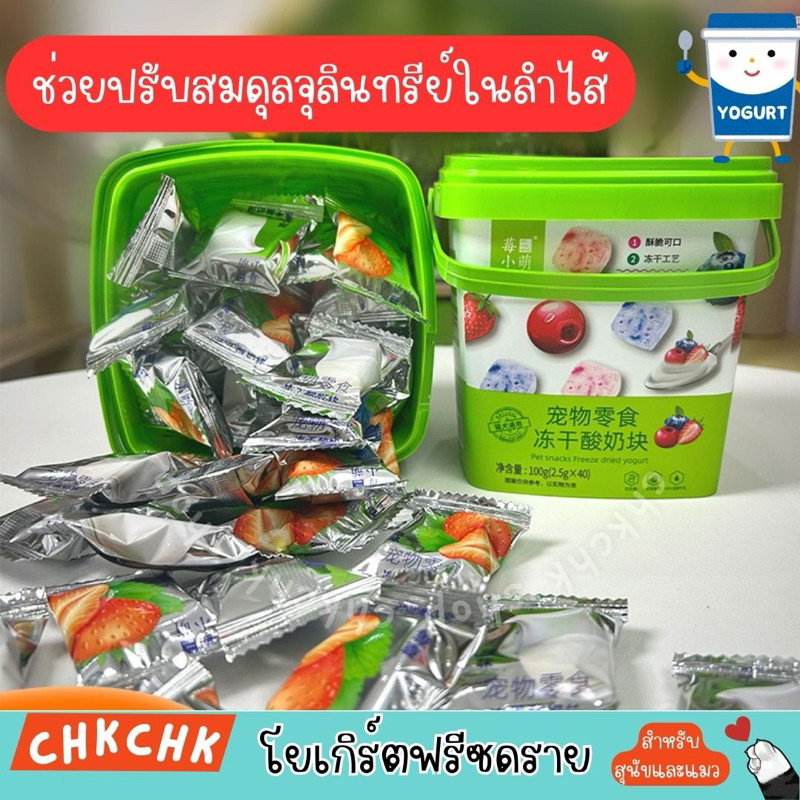 [พร้อมส่ง] โยเกิร์ตฟรีซดราย รสผลไม้ กรอบอร่อย มีโปรไบโอติก สำหรับสุนัขและแมว 25g.