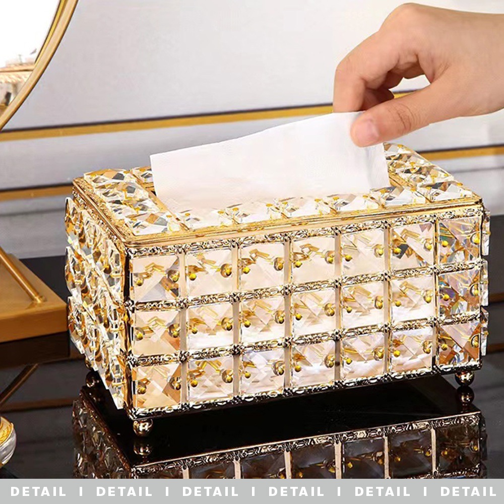 evebell กล่องทิชชู่คริสตัล ตั้งโต๊ะ ดีไซน์เรียบหรู สไตล์นอร์ดิก สีทอง คุณภาพดี - รูปที่ 6