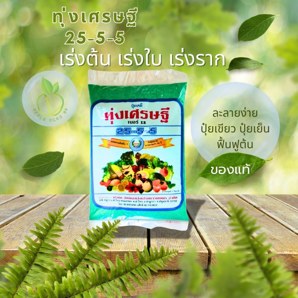 ทุ่งเศรษฐี ปุ๋ยเขียว 25-5-5 ขนาด 1 กิโล เร่งใบ เร่งต้น เเตกยอดดี แตกใบอ่อน ปุ๋ยเกล็ด ปุ๋ยเย็น ละลายน้ำได้ดี